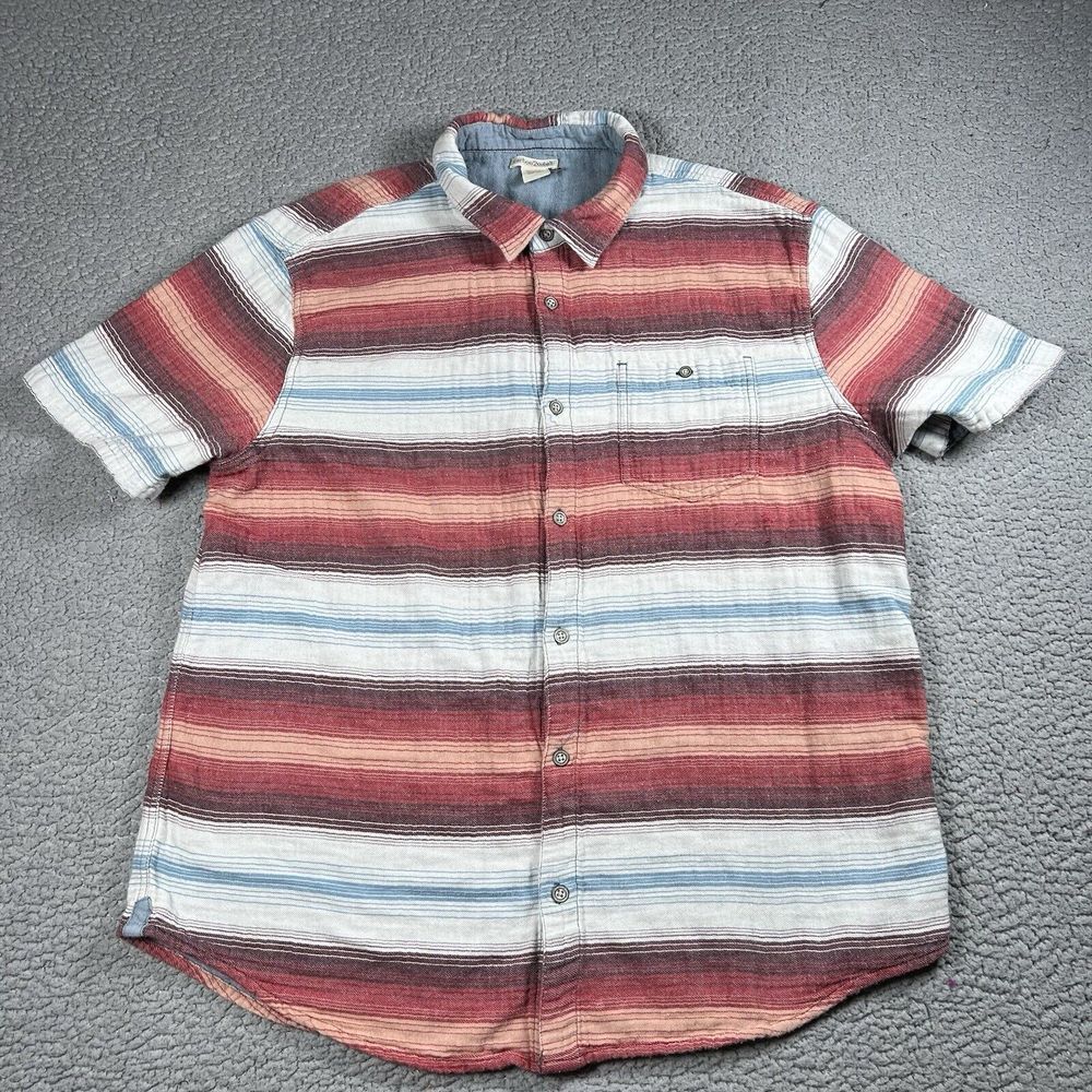 Carbon 2 Cobalt Mens Shirt XL Red Blue‎ Striped Chambray Lined Short Sleeve